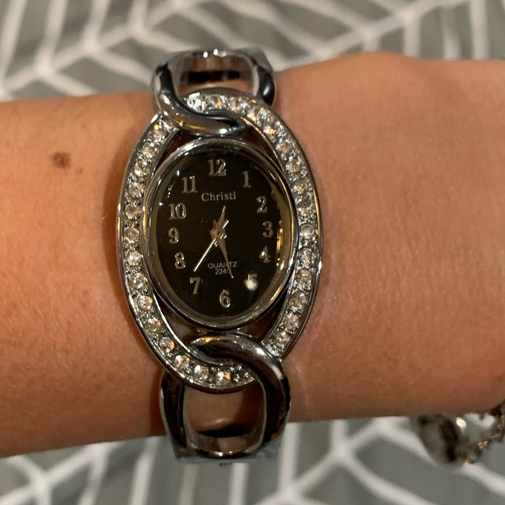 Women’s silver tone rhinestone watch